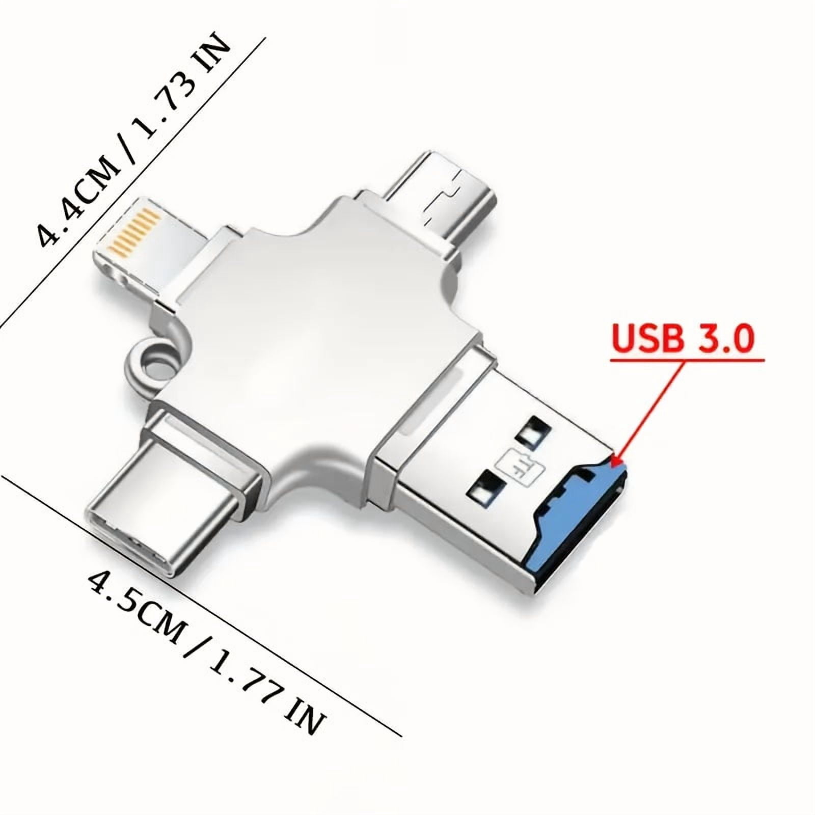 4-in-1 USB 3.0 OTG Card Reader & Fast Charger Adapter for iPhone iPad Android, Mobile Storage Flash Drive for TF/Micro SD Cards, USB 3.0 Hub for Content Creators & Tablet Users