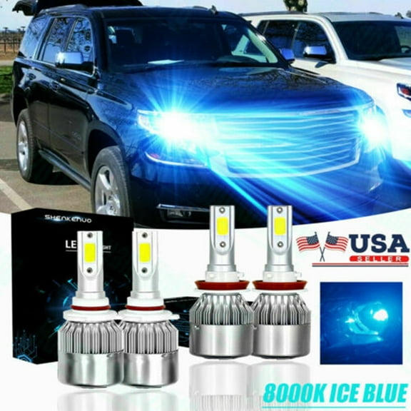 4 Bulbs Kit 9005 9006 8000K Ice Blue Combo COB LED Headlight High Low Beam Bulbs