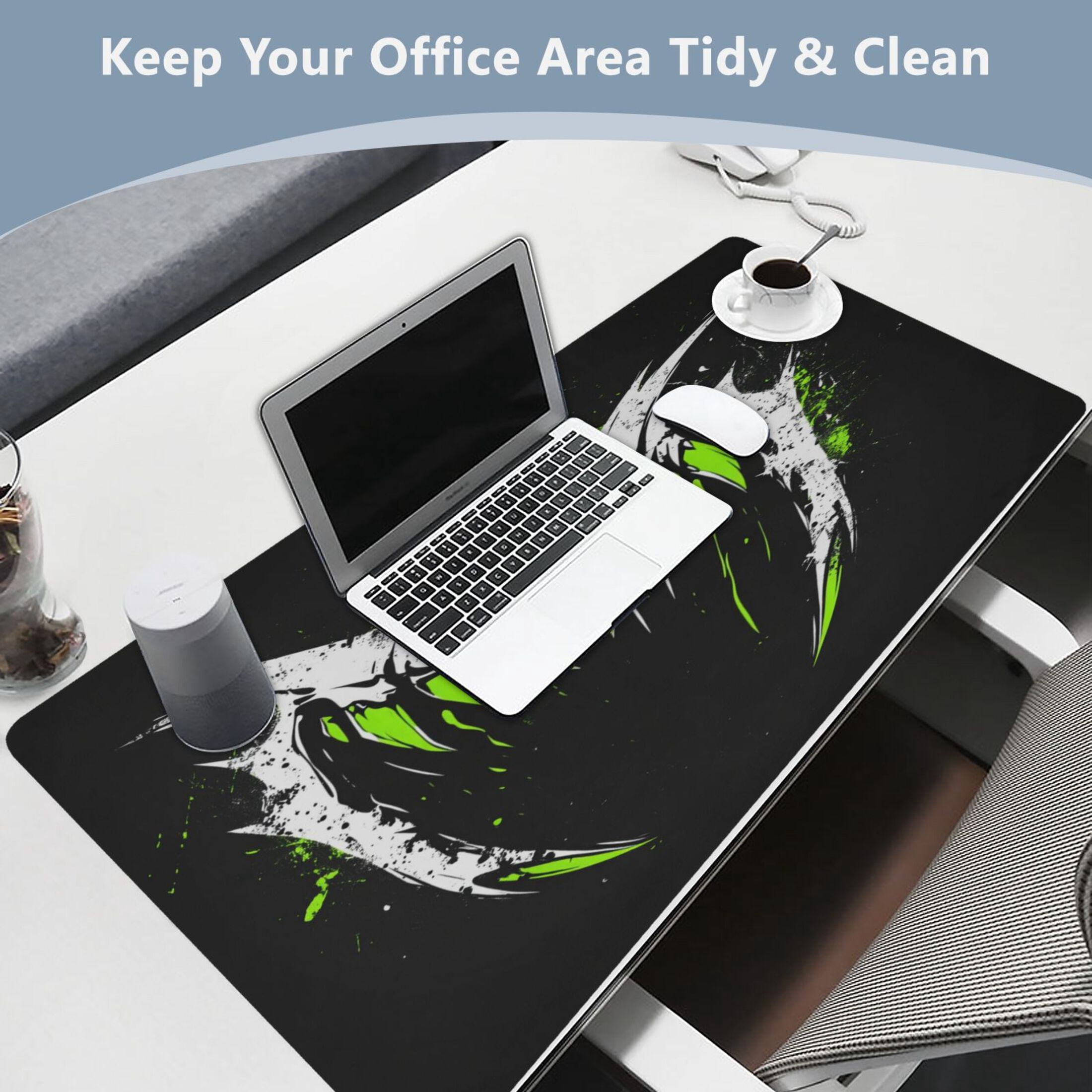 Wobogo Green Fangs Gaming Mouse Pad Non-slip Leather Desk Mat Water Resist Keyboard Pad for Gamer Office 23.6×47.2in