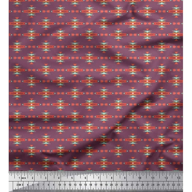 Soimoi Silk Fabric Geometric Small Printed Fabric 1 Yard 42 Inch Wide