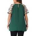 thumbnail image 3 of Agnes Orinda Women's Plus Size Sheer Mesh Panel Crochet Raglan Short Sleeves Blouse 3X Dark Green, 3 of 4