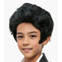 Child Costume Wig Black Pompadour Sideburns Kids Rock Roll 50s 60s 70s Royal Rockstar Legend Accessory