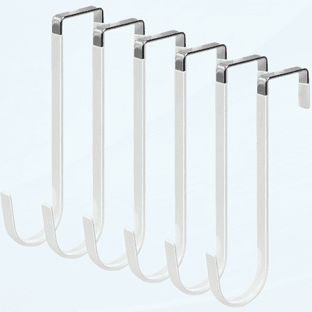 Over The Door Hooks, 6 Pack Upgraded Long Door Hangers Hooks with Rubber Prevent Scratches Heavy Duty Organizer Hooks for Hanging Clothes, Towels, Hats, Coats, Bags White