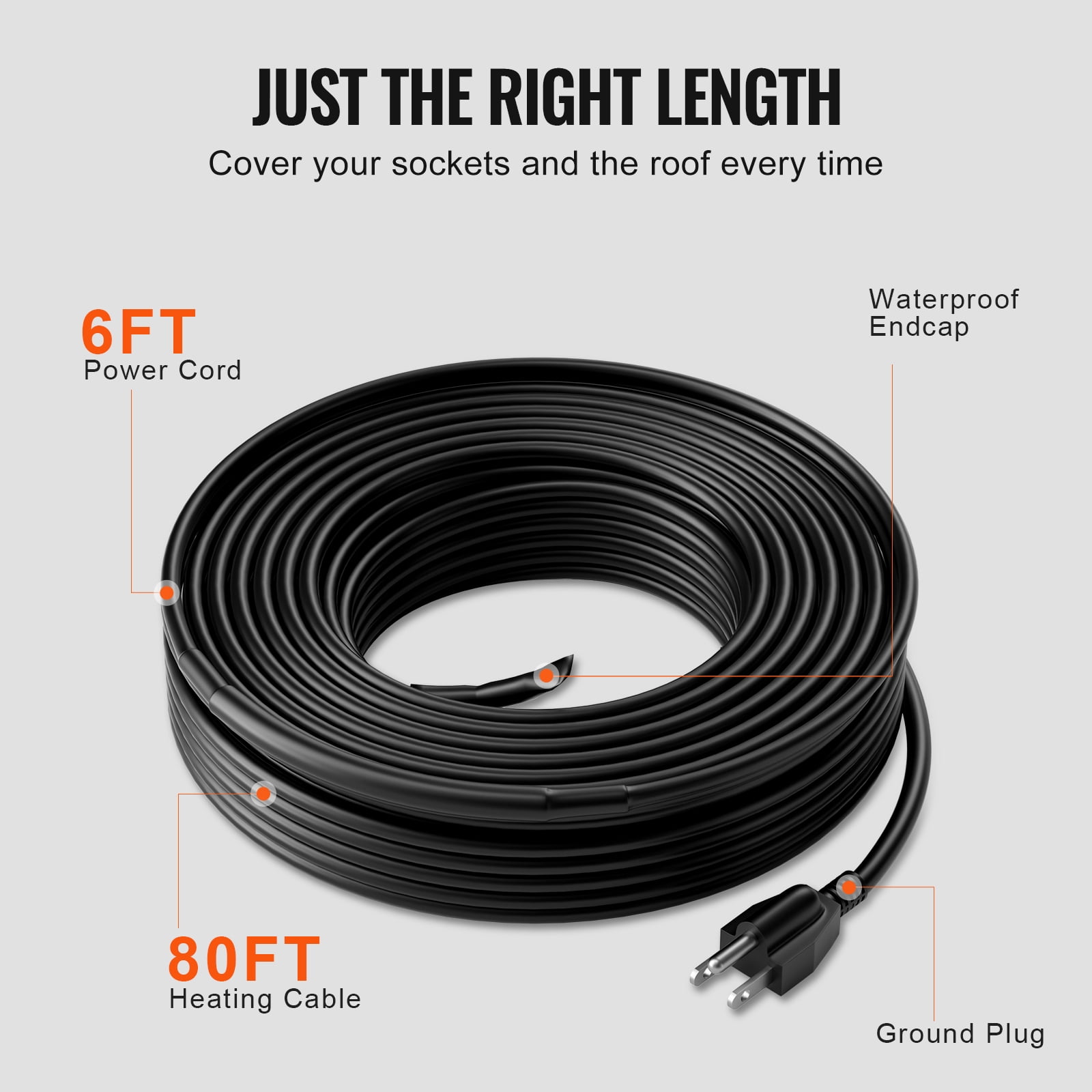 KFFKFF Self-Regulating Pipe Heating Cable, 80FT 5W/FT Heat Tape for Pipe Freeze Protection, Roof Snow Melting, and Gutter De-icing