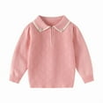 thumbnail image 2 of Lopecy-Sta Toddler Girls Polo Collar Sweater, 2-10Y Kids Long Sleeve Knit Pullover Top, Children’s Casual Comfortable Half-Zip Sweater for Daily/School Wear Pink, 2 of 7