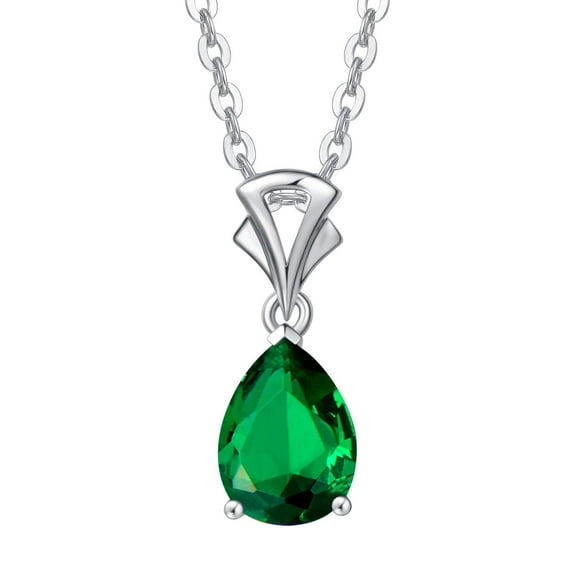 Fanci Me 14 Carat Solid White Gold Emerald Necklace, May Birthstone Pendant, Birthstone Necklace Fine Precious Stones Jewellery Birthday Gift for Women, 16"   2" Extender