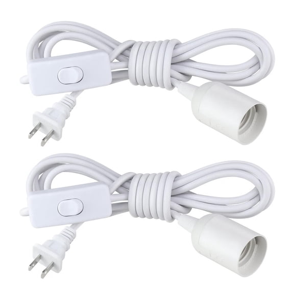 2Pack Plug in Hanging Light Kit,E26/E27 Vintage Hanging Lights with Plug in Cord,Retro Pendant Light Kit,9.9FT Cord with On/Off Switch UL Listed,Plug in Pendant Light Cord for Hanging Light,White