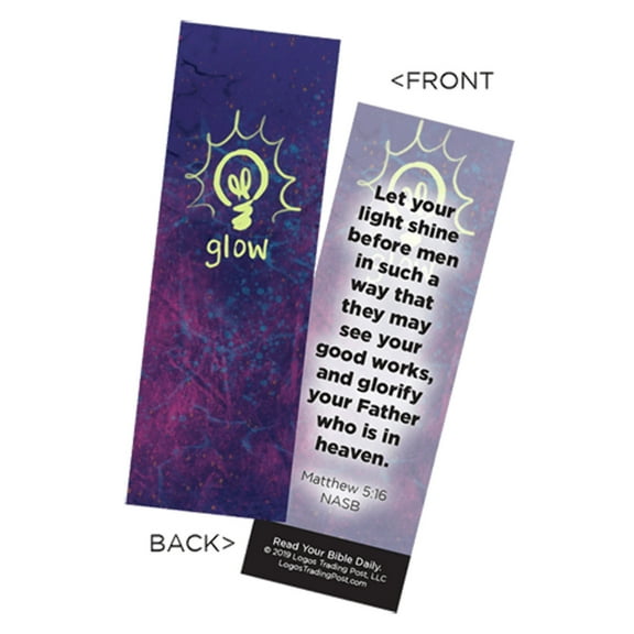 Children's Christian Bookmark, Glow, Matthew 5:16 - Pack of 25