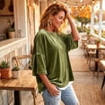 thumbnail image 6 of Garbnen Velvet Batwing 3/4 Sleeves Womens Crewneck Sweatshirt Drop Shoulder Oversized Sweatshirt for Women Dressy Casual Trendy Fall Vintage Retro Pullover Sweaters Women, 6 of 7