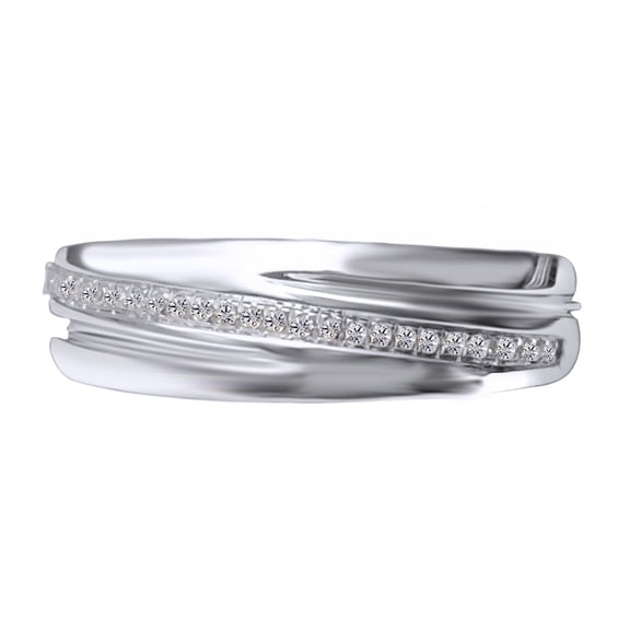White Natural Diamond Accent Wedding Band Ring In 10k White Gold (0.06 Cttw)-6.5