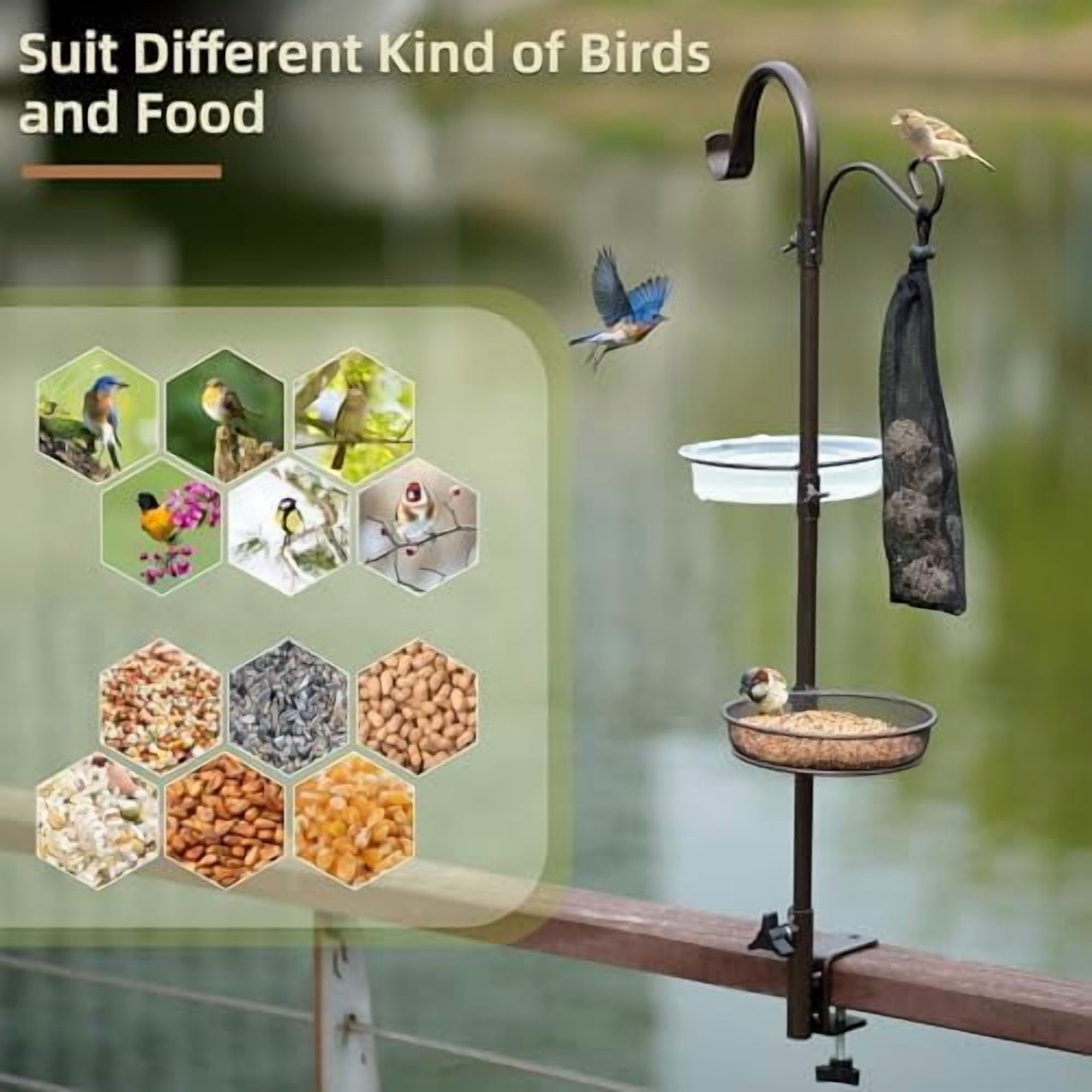 Deck Hook Bird Feeder Pole Bird Feeder Porch Multi Hook Bird Feeding Station Kit Multi Feeder Hanging Kit Premium Bird Bath for Attracting Wild Birds Bird Feeder Planter Hanger