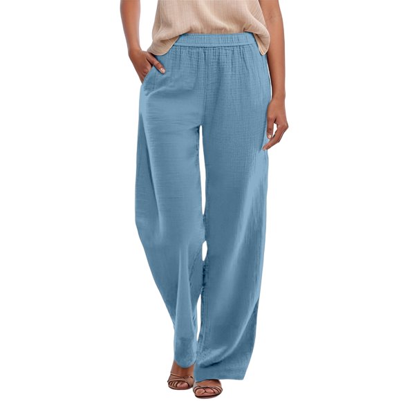 Bmisegm Pantalon Décontracté Léger à Jambes Larges pour Femmes pour Usage Quotidien pour Activités Printemps et Été BU2 L