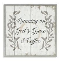 Stupell Industries God's Grace & Coffee Phrase Religious Painting Gray Framed Art Print Wall Art, 24 x 24