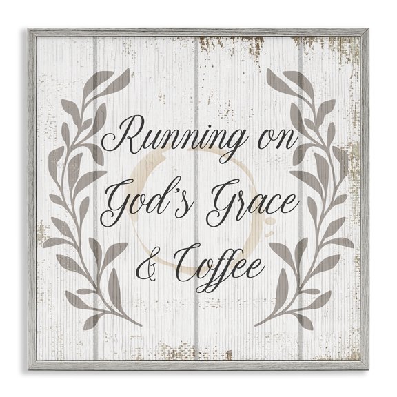 Stupell Industries God's Grace & Coffee Phrase Religious Painting Gray Framed Art Print Wall Art, 24 x 24