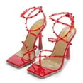 thumbnail image 4 of FSJ Women Open Square Toe Clear Strap Gladiator Sandals Studded Cross Strap Stiletto High Heels Sexy Cocktail Party Prom Shoes Size 7.5 Red, 4 of 4