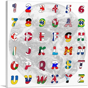 ARTCANVAS World Flags Square Full Alphabet Canvas Art Print - Size: 18" x 18" (0.75" Deep)
