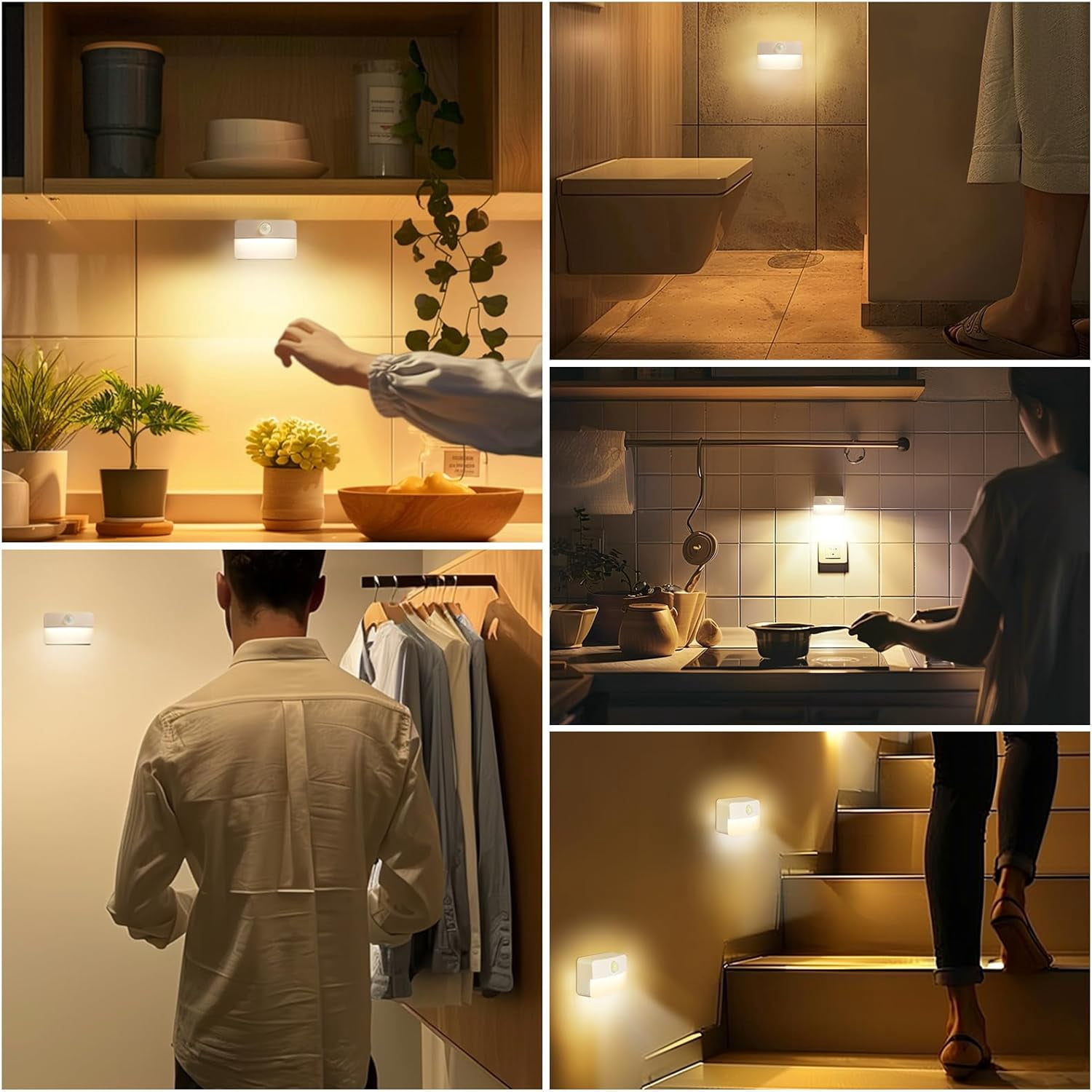 8 Pack Motion Sensor Stair Light for Indoor, Battery Operated Closet Lights, Wireless Stick on Anywhere Hallway Lamp, Portable Led Night Lamps for Bedroom Under Cabinet Kitchen, Always-On Sensor