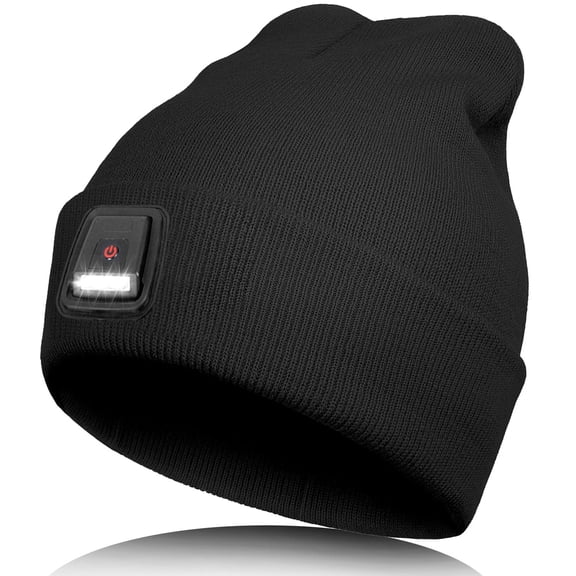 ASTRAEA Beanie with LED Light, Rechargeable Headlamp Warm Winter Hat, Soft Unisex LED Beanie for Dog Working, Outdoor Work, Camping, Running - Black