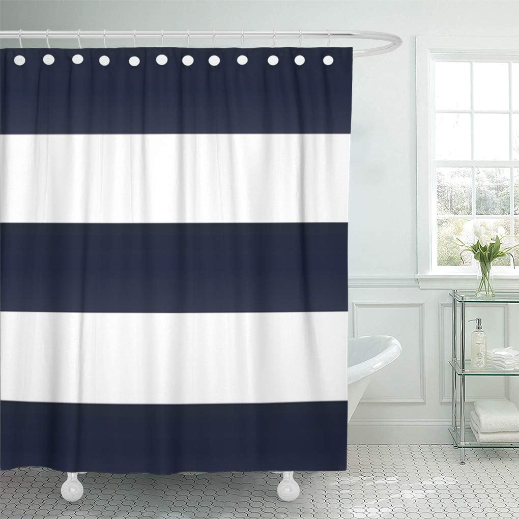 SUTTOM Stripe Large Blue and White Patterns Home Products Shower 
