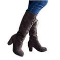 OKBOP Women's LowHeeled Mid Calf BootsRetro Thick Plus Size Winter