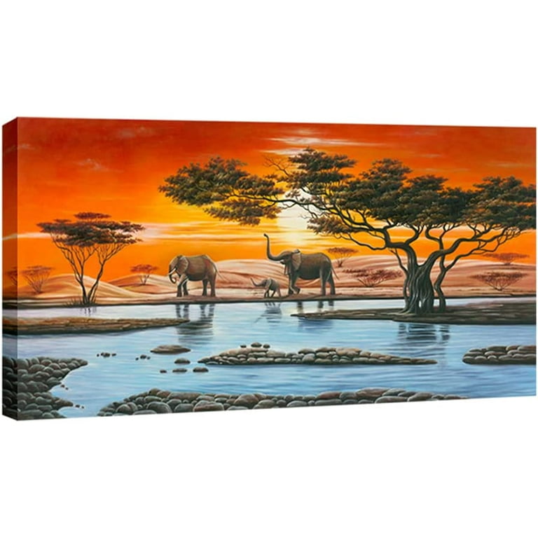 African Sunset With Animals Painting