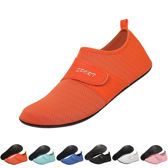 IEMIEMIEM Water Shoes for Women Men Comfortable Beach Barefoot Quick Drying Wide Slides Aqua Socks for Beach Pool Aqua Surf Yoga Gym Sport Orange 5 Women