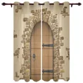 thumbnail image 3 of 2 Panels Brown Wooden Door Stone Brick Retro Window Curtains Home Decoration Living Room Curtains Kid's Room Cortinas For Kitchen Bedroom, 3 of 7