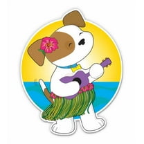 Cute Hawaii Dog with Ukulele - 3" Vinyl Sticker - For Car Laptop Water Bottle Phone - Waterproof Decal