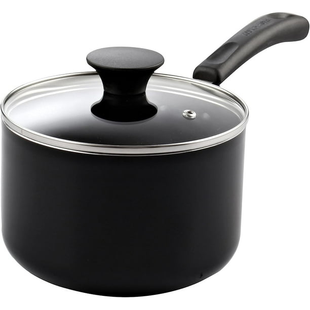 Cook N Home Cacerola Antiadherente para Salsa con Tapa de Vidrio Cacerola Multiusos de 3 Cuartos Utensilios de Cocina Aluminio Negro