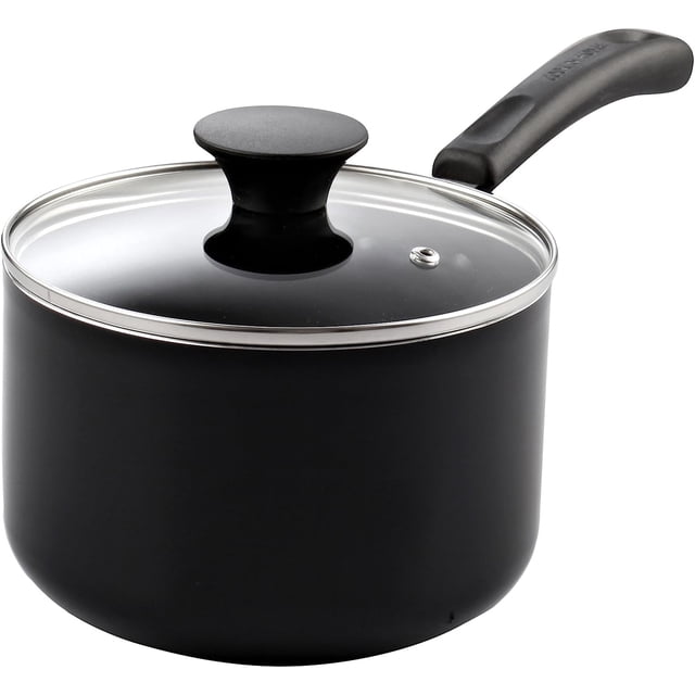 Cook N Home Cacerola Antiadherente para Salsa con Tapa de Vidrio Cacerola Multiusos de 3 Cuartos Utensilios de Cocina Aluminio Negro