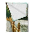 thumbnail image 2 of Countryside Soft Flannel Fleece Blanket, Bridge Timber Warm Tone Tourist Attractions River Traveling Waterscape, Cozy Plush for Indoor and Outdoor Use, 60" x 80", Mustard Tan Green, by Ambesonne, 2 of 5
