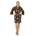 thumbnail image 5 of Bimba Women Floral Black Robe Short Cotton Getting Ready Bridesmaid Robes, 5 of 5