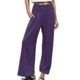 thumbnail image 2 of Women's Casual Pants High Waist Wide Leg Palazzo Pants For Women Smocked Elastic Waist Loose Comfy Casual Pajama Pants Pockets,Purple Women's Casual Pants M, 2 of 6