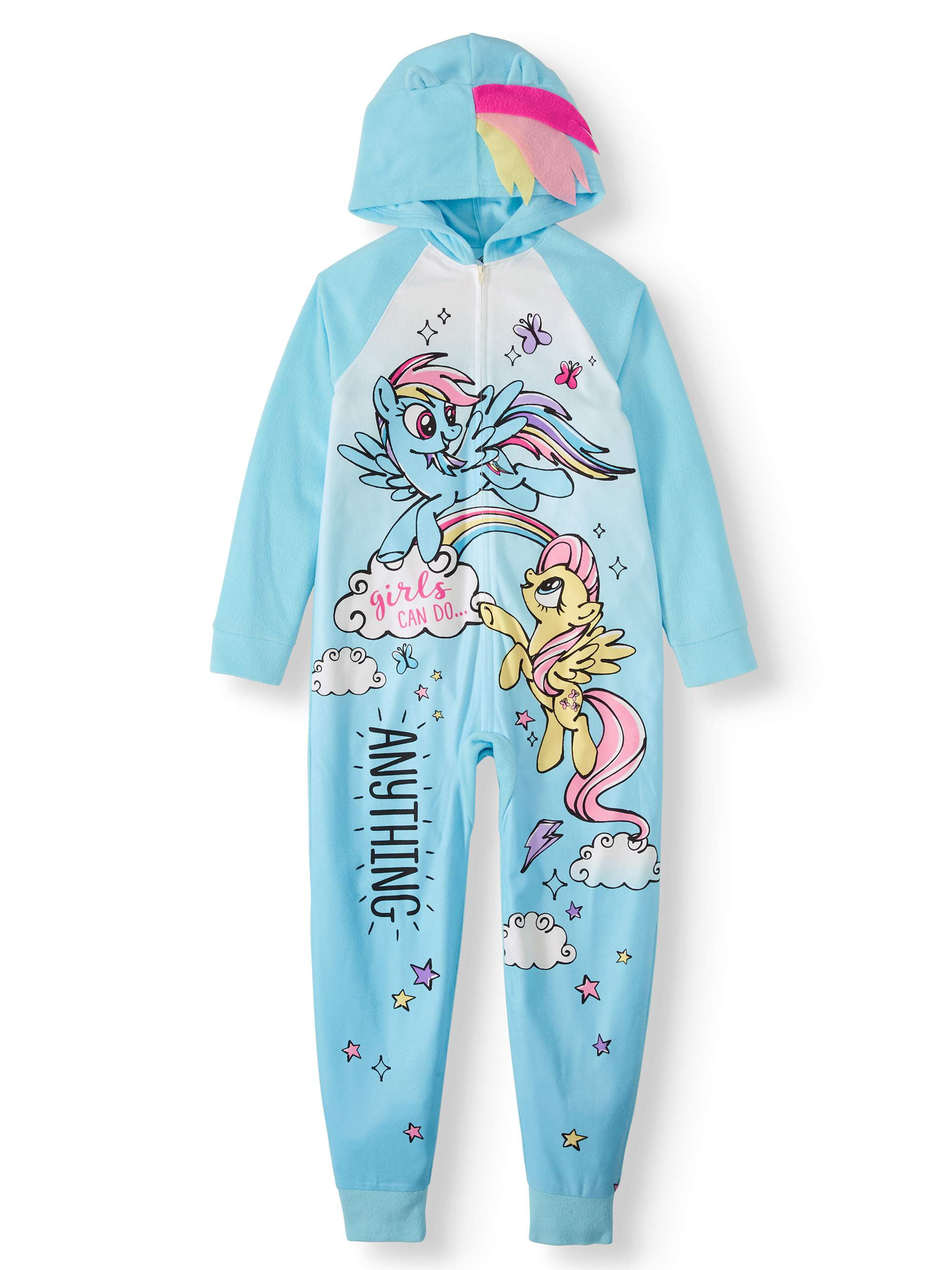 My Little Pony Rainbow Dash Girls Fleece Blanket Sleeper Hooded Onesie Pajama 