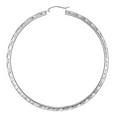 thumbnail image 3 of Wellingsale Ladies 14k White Gold Polished 3mm Diamond Cut Checkered Hoop Earrings (65mm Diameter), 3 of 7