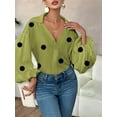 thumbnail image 6 of Women'S French Polka Dot Half-Open Collar Loose Bubble Long Sleeve Top Matcha Green M, 6 of 8