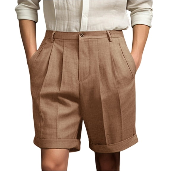 AHMOMEI Mens Linen Short Elastic Waist Drawstring Men Beach Shorts Wide Leg Casual Men's Shorts with Pockets Brown L
