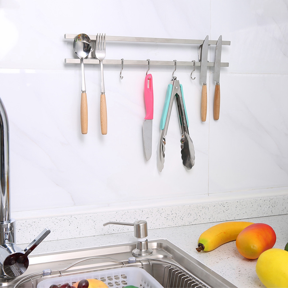 LAFGUR WallMounted Stainless Steel Knife Holder Double Bar Kitchen Utensils Storage