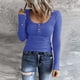 thumbnail image 2 of Prolriy Tops de verano para mujer 2024, camisetas Henley de manga larga para mujer, camisetas ajustadas con botones y cuello redondo, camisetas de punto acanalado, camisetas para mujer, azul S, 2 of 6