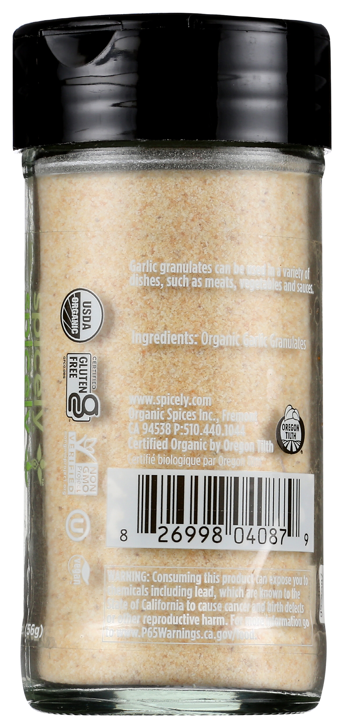 (Pack of 3), Spicely Organics Organic Garlic Granulates, 2 oz