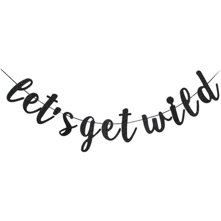 Black Glitter "Let's Get Wild" Banner, Safari or Jungle Themed Party Decorations