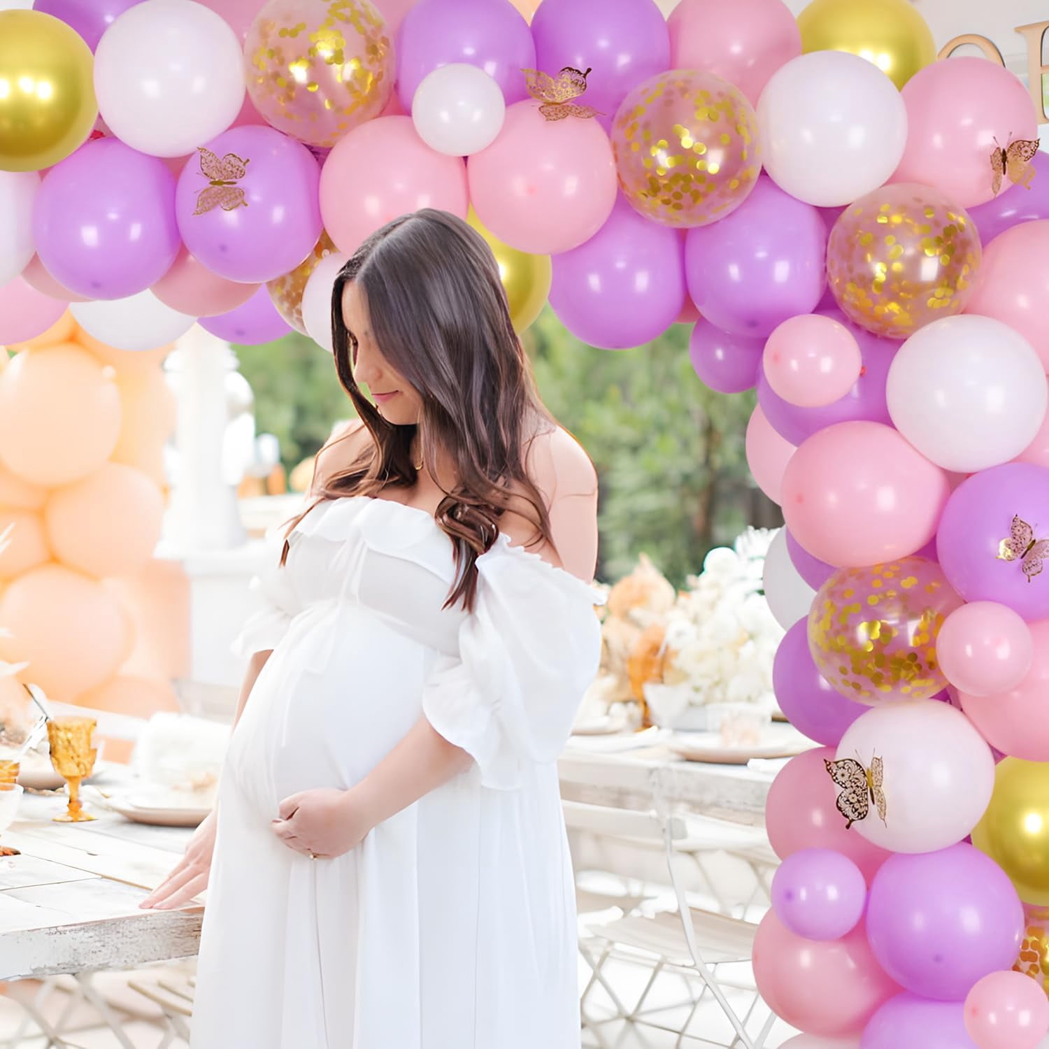 A Baby Butterfly Is On The Way Baby Shower Decorations Purple Gold Balloon Garland Arch Kit Glitter Butterfly Backdrop Golden Butterfly Wall Stickers for Girls Baby Shower Gender Reveal Decor Supplies