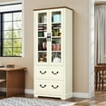 thumbnail image 2 of Uforic 76'' Kitchen Pantry Cabinet with 2 Drawers, Tall Storage Cabinet with Glass Doors & Adjustable Shelves, Beige, 2 of 9