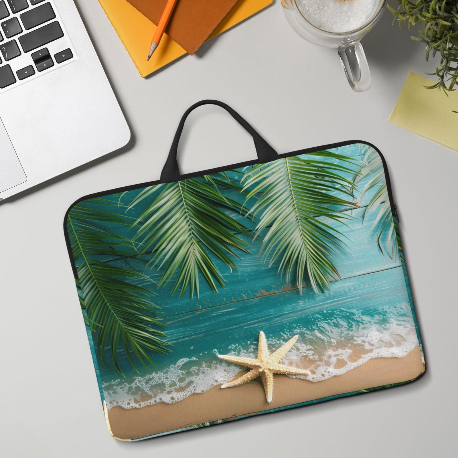 Laptop Sleeve Bag For Women Men 14inch Waterproof Durable Protective Computer Carrying Cover Handle Laptop Case Bag Beach Palm Leaf Starfish (5) (1)