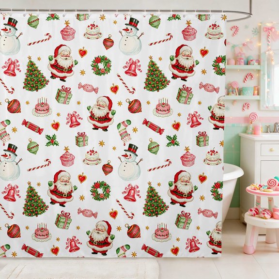Manfei Santa Waterproof Shower Curtain 72Wx72L Holiday Bathroom Curtain, Purple Pink