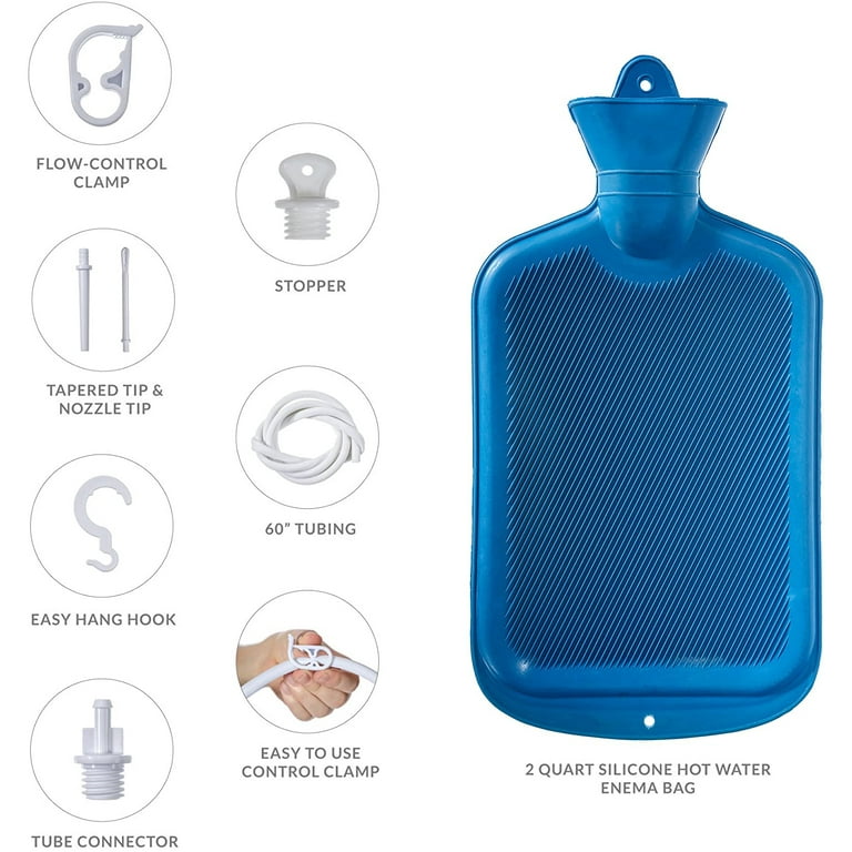 Home Enema Douche Kit Hot Water Bottle Bag 2 Quart Capacity Reusable Red  New