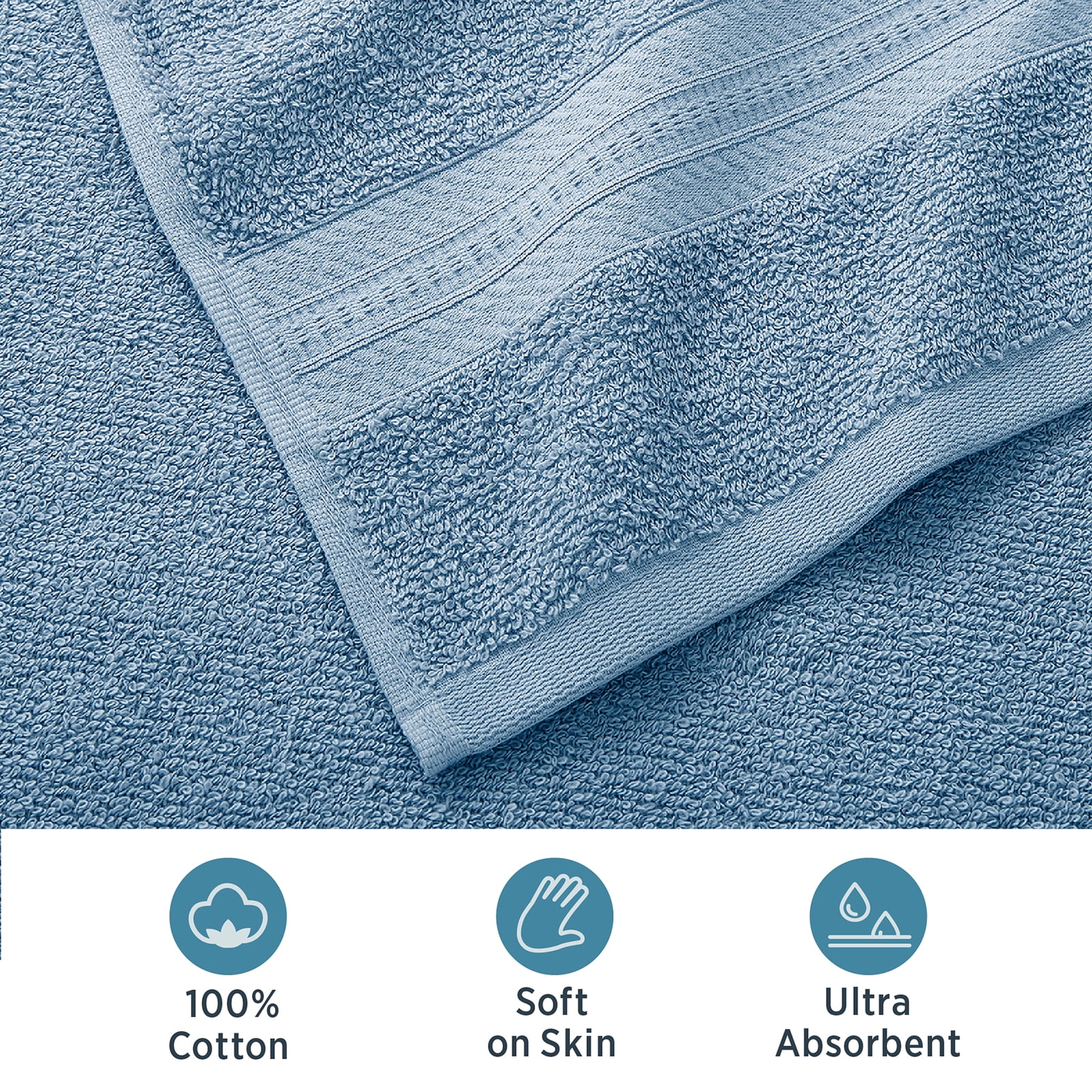WelHome 6 Piece EVERYDAY USE 100% Cotton Bathroom Towels Set, 450 GSM, 2 Bath towels 27" x 54", 2 Hand Towels, 2 Washcloths, Soft Lightweight, Hotels, Spa and Gym – Blue Shadow