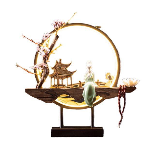 Abbracc Circle Backflow Incenses Burner Decor Waterfall Traditional Chinese Statue D