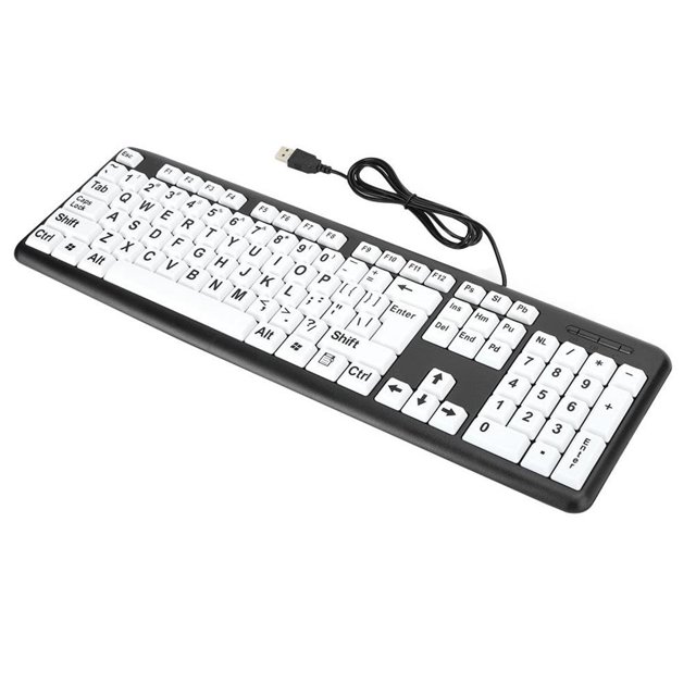 Matsuzay Teclado negro de baja visión Teclado USB con cable para personas mayores con teclas de impresión grandes blancas (negro) Juegos de teclado y mouse para computadora