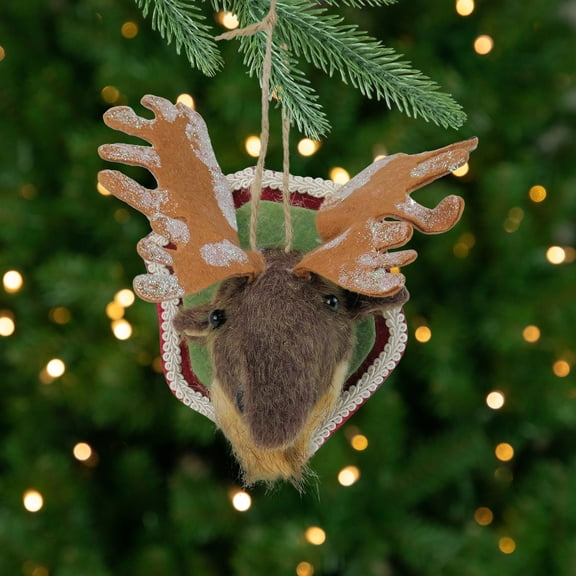 Northlight 7" Gray and Beige Stuffed Moose Head Plaque Christmas Ornament